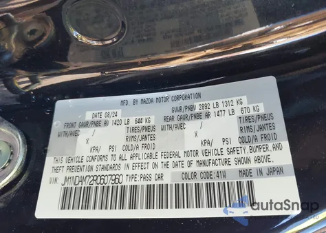 2024 Mazda Mx-5 Miata Rf Grand Touring from USA, damaged, VIN JM1NDAM72R0607960